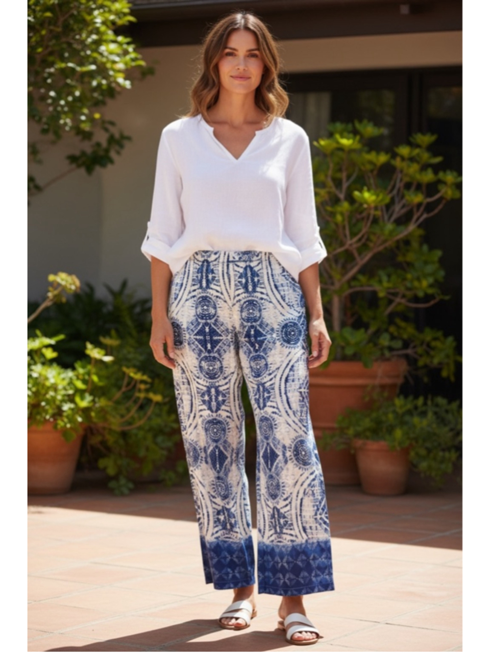 NWT Hester & Orchard Women's Blue Tye Dye Loose Fitting Pants - Size XL